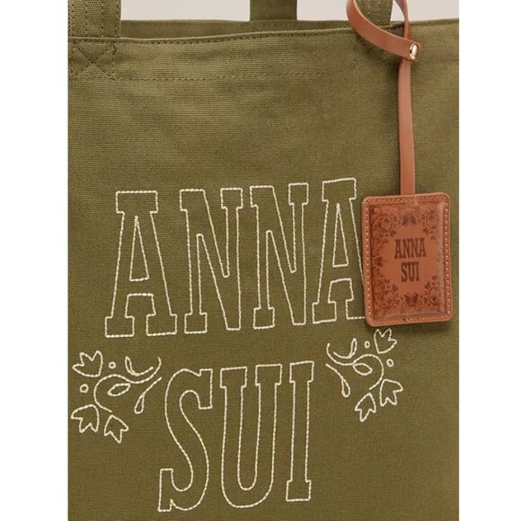 NWT Anna Sui x Old Navy Logo Tote Bag, Avocado Oil (Green) - Picture 4 of 5